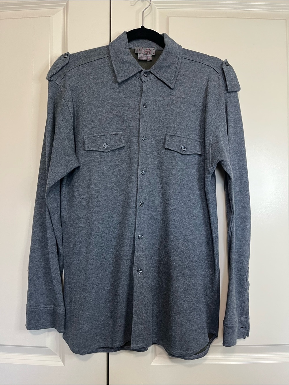 Zara Men's Heather Grey Button-Down Shirt with Epaulets